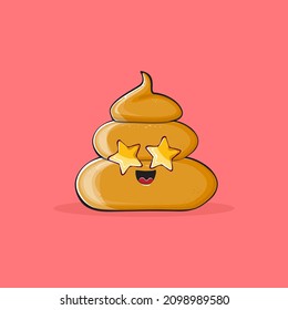 vector funny cartoon cool smiling poo icon isolated on pink background. emoji funky and very cute poo character. A pile of poo sticker or label