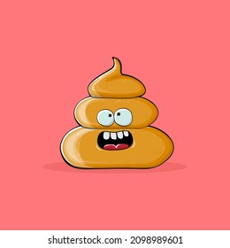 Vektorkomischer Cartoon cool lächelnd Poo Symbol einzeln auf rosafarbenem Hintergrund. Emoji funky und sehr süß Poo Charakter. Ein Haufen Pflaster auf einem Aufkleber oder Etikett