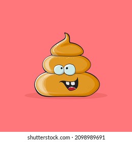 vector funny cartoon cool smiling poo icon isolated on pink background. emoji funky and very cute poo character. A pile of poo sticker or label