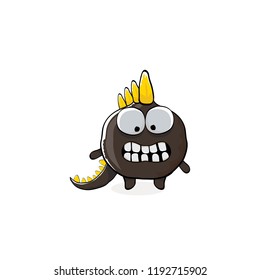 vector funny cartoon cute black monster dinosaur isolated on white background. Vector funny black mascot dragon . Hand drawn Dino logo design template