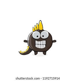 vector funny cartoon cute black monster dinosaur isolated on white background. Vector funny black mascot dragon . Hand drawn Dino logo design template