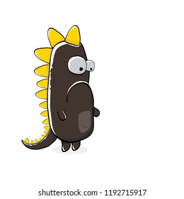 vector funny cartoon cute black monster dinosaur isolated on white background. Vector funny black mascot dragon . Hand drawn Dino logo design template