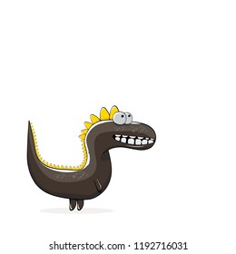 vector funny cartoon cute black monster dinosaur isolated on white background. Vector funny black mascot dragon . Hand drawn Dino logo design template