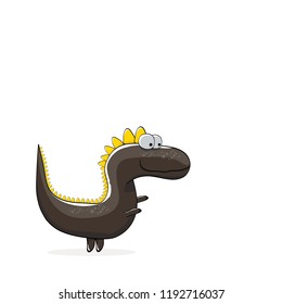 vector funny cartoon cute black monster dinosaur isolated on white background. Vector funny black mascot dragon . Hand drawn Dino logo design template