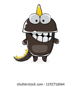 vector funny cartoon cute black monster dinosaur isolated on white background. Vector funny black mascot dragon . Hand drawn Dino logo design template