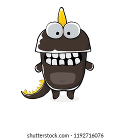 vector funny cartoon cute black monster dinosaur isolated on white background. Vector funny black mascot dragon . Hand drawn Dino logo design template