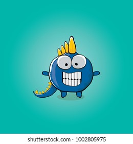 vector funny cartoon cute blue monster dinosaur isolated on azure background. Vector funny orange mascot dragon . Hand drawn Dino logo design template