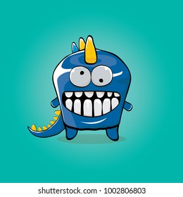 vector funny cartoon cute blue monster dinosaur isolated on azure background. Vector funny orange mascot dragon . Hand drawn Dino logo design template