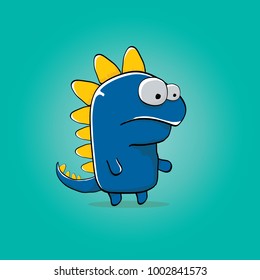 vector funny cartoon cute blue monster dinosaur isolated on azure background. Vector funny orange mascot dragon . Hand drawn Dino logo design template