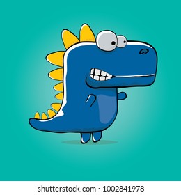 vector funny cartoon cute blue monster dinosaur isolated on azure background. Vector funny orange mascot dragon . Hand drawn Dino logo design template
