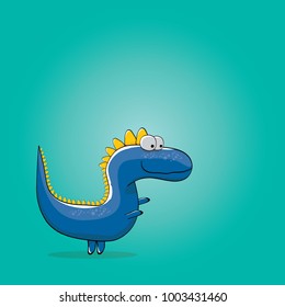 vector funny cartoon cute blue monster dinosaur isolated on azure background. Vector funny orange mascot dragon . Hand drawn Dino logo design template