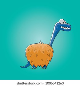 vector funny cartoon cute blue monster dinosaur isolated on azure background. Vector funny orange mascot dragon . Hand drawn Dino logo design template