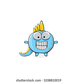 vector funny cartoon cute blue monster dinosaur isolated on white background. Vector funny blue mascot dragon . Hand drawn Dino logo design template