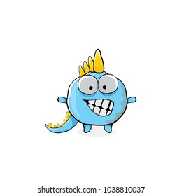 vector funny cartoon cute blue monster dinosaur isolated on white background. Vector funny blue mascot dragon . Hand drawn Dino logo design template