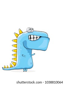 vector funny cartoon cute blue monster dinosaur isolated on white background. Vector funny blue mascot dragon . Hand drawn Dino logo design template