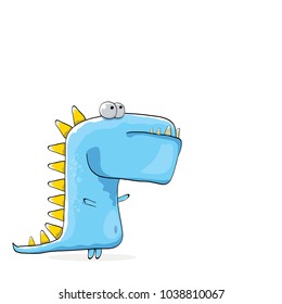 vector funny cartoon cute blue monster dinosaur isolated on white background. Vector funny blue mascot dragon . Hand drawn Dino logo design template