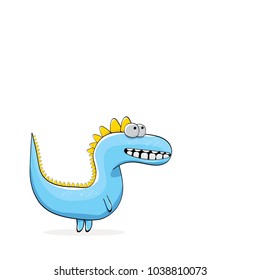 vector funny cartoon cute blue monster dinosaur isolated on white background. Vector funny blue mascot dragon . Hand drawn Dino logo design template