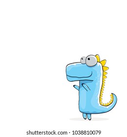 vector funny cartoon cute blue monster dinosaur isolated on white background. Vector funny blue mascot dragon . Hand drawn Dino logo design template