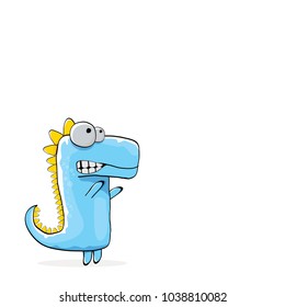 vector funny cartoon cute blue monster dinosaur isolated on white background. Vector funny blue mascot dragon . Hand drawn Dino logo design template