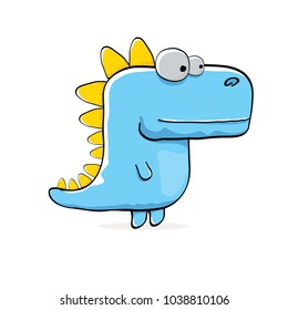 vector funny cartoon cute blue monster dinosaur isolated on white background. Vector funny blue mascot dragon . Hand drawn Dino logo design template