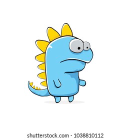 vector funny cartoon cute blue monster dinosaur isolated on white background. Vector funny blue mascot dragon . Hand drawn Dino logo design template