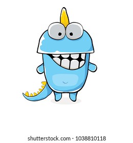 vector funny cartoon cute blue monster dinosaur isolated on white background. Vector funny blue mascot dragon . Hand drawn Dino logo design template