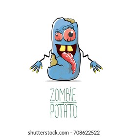 vector funny cartoon cute blue zombie potato isolated on white background. My name is zombie potato vector concept halloween background. monster vegetable funky character