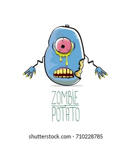 vector funny cartoon cute blue zombie potato isolated on white background. My name is zombie potato vector concept halloween background. monster vegetable funky character