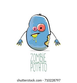 vector funny cartoon cute blue zombie potato isolated on white background. My name is zombie potato vector concept halloween background. monster vegetable funky character