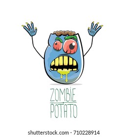 vector funny cartoon cute blue zombie potato isolated on white background. My name is zombie potato vector concept halloween background. monster vegetable funky character