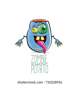 vector funny cartoon cute blue zombie potato isolated on white background. My name is zombie potato vector concept halloween background. monster vegetable funky character