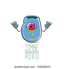 vector funny cartoon cute blue zombie potato isolated on white background. My name is zombie potato vector concept halloween background. monster vegetable funky character