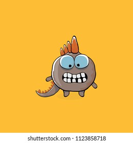 vector funny cartoon cute brown monster dinosaur isolated on orange background. Vector funny brown  mascot dragon . Hand drawn Dino logo design template