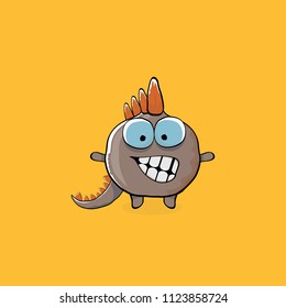 vector funny cartoon cute brown monster dinosaur isolated on orange background. Vector funny brown  mascot dragon . Hand drawn Dino logo design template