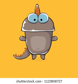 vector funny cartoon cute brown monster dinosaur isolated on orange background. Vector funny brown  mascot dragon . Hand drawn Dino logo design template