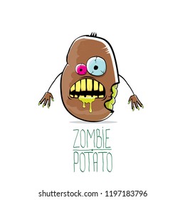 vector funny cartoon cute brown zombie potato character isolated on white background. My name is zombie potato vector concept halloween background. monster vegetable funky character