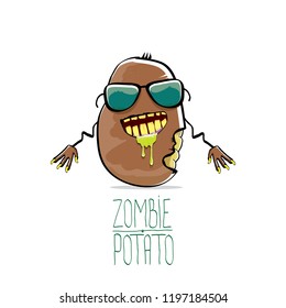 vector funny cartoon cute brown zombie potato character isolated on white background. My name is zombie potato vector concept halloween background. monster vegetable funky character