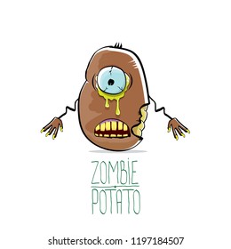 vector funny cartoon cute brown zombie potato character isolated on white background. My name is zombie potato vector concept halloween background. monster vegetable funky character