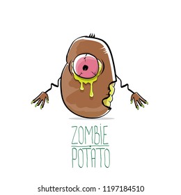 vector funny cartoon cute brown zombie potato character isolated on white background. My name is zombie potato vector concept halloween background. monster vegetable funky character