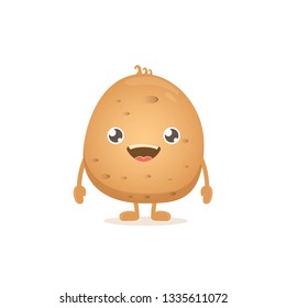 vector funny cartoon cute brown smiling tiny potato isolated on white background.  vegetable funky character