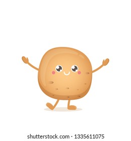 vector funny cartoon cute brown smiling tiny potato isolated on white background.  vegetable funky character