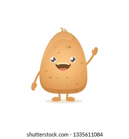 vector funny cartoon cute brown smiling tiny potato isolated on white background.  vegetable funky character
