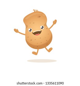 vector funny cartoon cute brown smiling tiny potato isolated on white background.  vegetable funky character