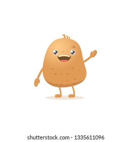 vector funny cartoon cute brown smiling tiny potato isolated on white background.  vegetable funky character