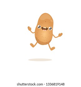 vector funny cartoon cute brown smiling tiny potato isolated on white background. vegetable funky character