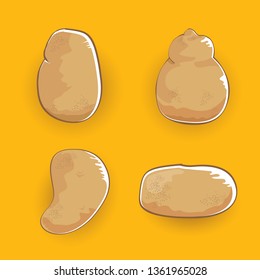 vector funny cartoon cute brown potatoes set isolated on orange background. potato label design template 