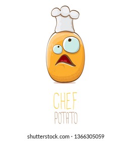 vector funny cartoon cute brown chef potato isolated on white background. My name is potato vector concept. vegetable funky character with chef hat