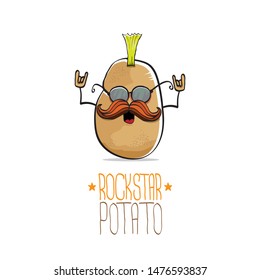 vector funny cartoon cute brown punk rock star potato character with Iroquois isolated on white background. My name is potato vector concept. rock n rock hipster vegetable funky character