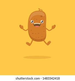 vector funny cartoon cute brown smiling tiny potato isolated on yellow background. My name is potato vector concept illustration. vegetable funky character