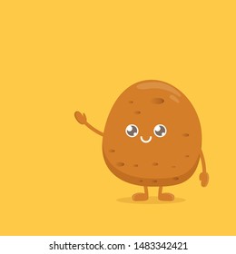 vector funny cartoon cute brown smiling tiny potato isolated on yellow background. My name is potato vector concept illustration. vegetable funky character
